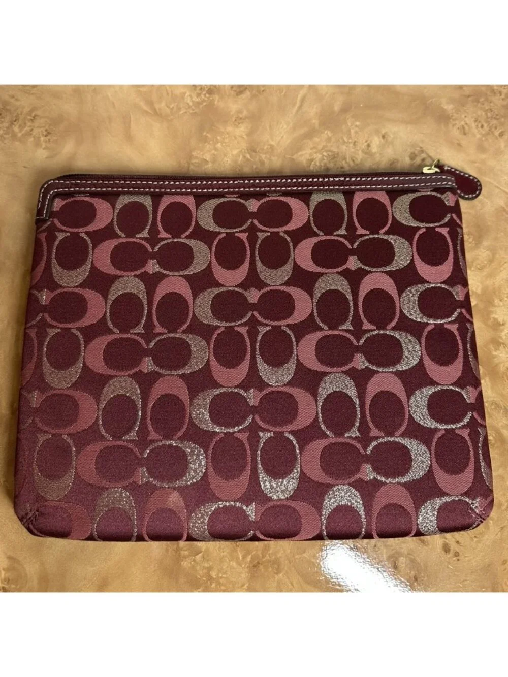Coach Signature C Logo Padded iPad Tablet Sleeve Case Burgundy Pink Jacquard